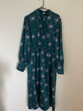 Teal Floral Long Sleeve Dress